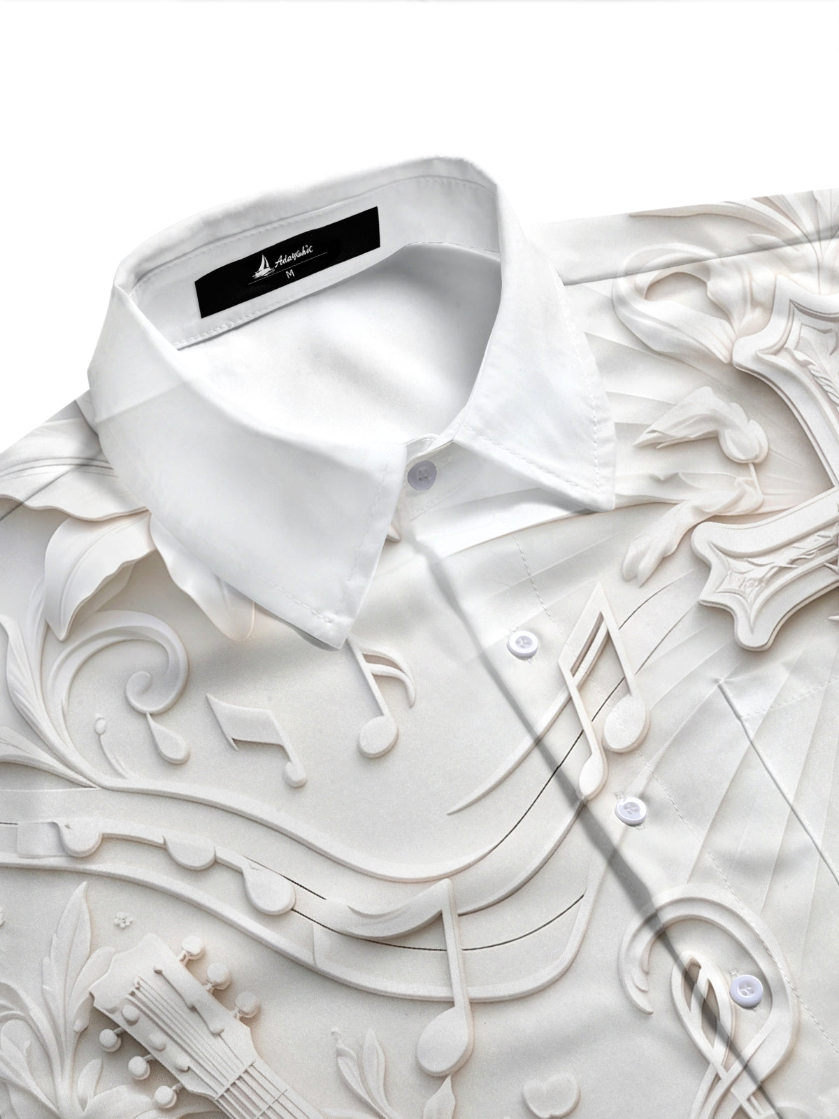 Adaychic Men's Short Sleeve Shirt - Embossed Guitar And Cross With Lily Flowers Print with Chest Pocket