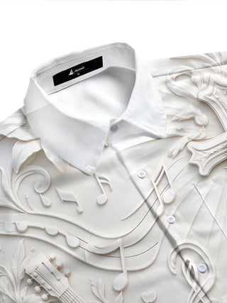 Adaychic Men's Short Sleeve Shirt - Embossed Guitar And Cross With Lily Flowers Print with Chest Pocket