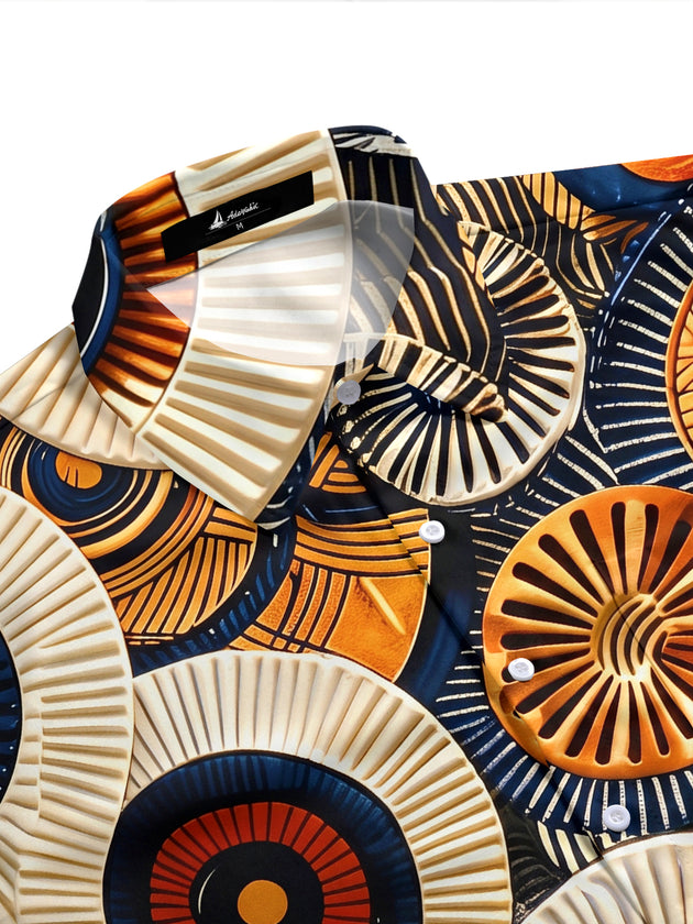 Adaychic Men's 3D 3D Relief Circles Print Short Sleeve Shirt with Chest Pocket
