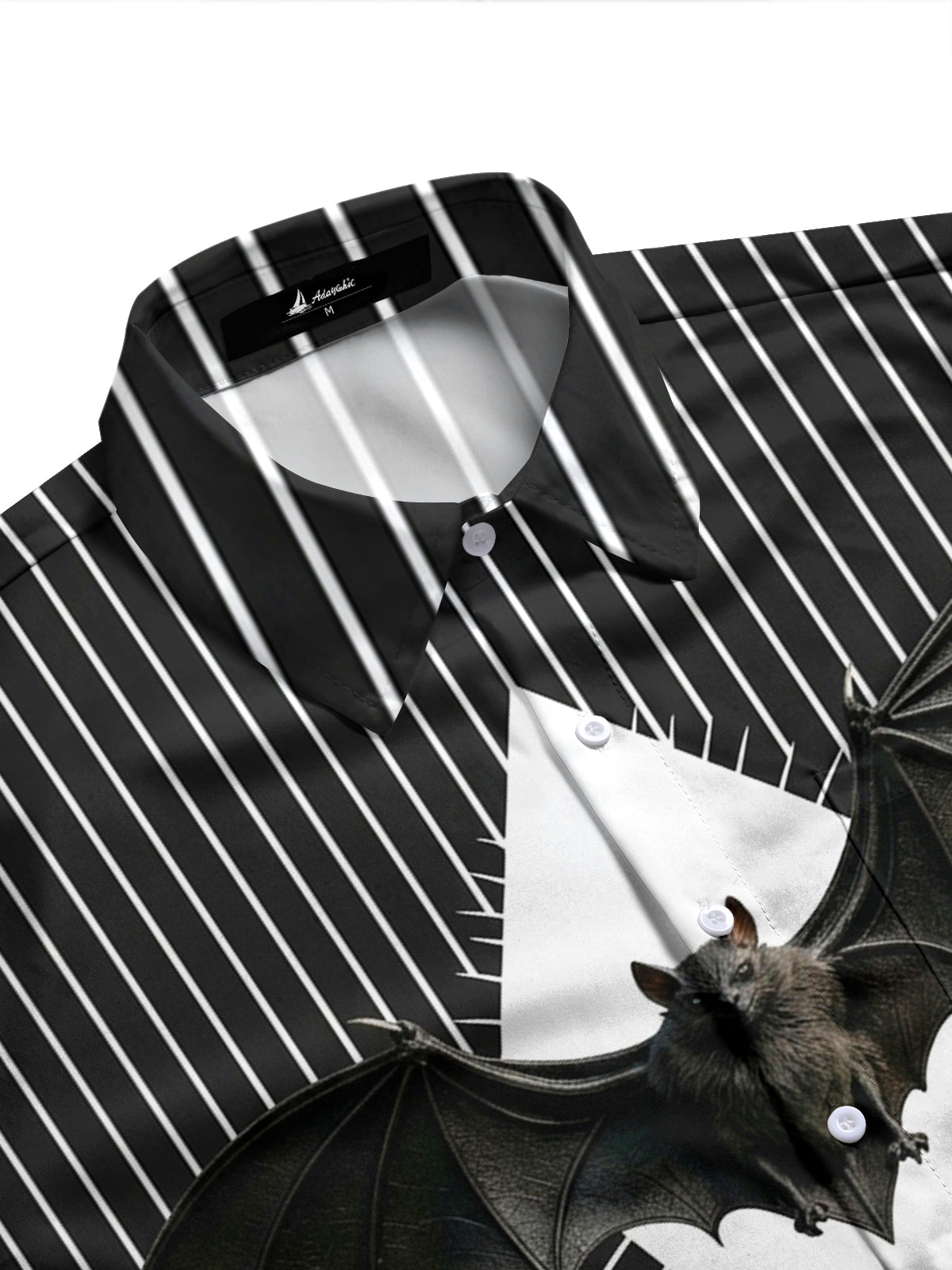 Adaychic Men's Halloween 3D Bat With Spread Wings Print Long Sleeve Shirt with Chest Pocket