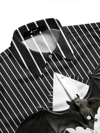 Adaychic Men's Halloween 3D Bat With Spread Wings Print Long Sleeve Shirt with Chest Pocket