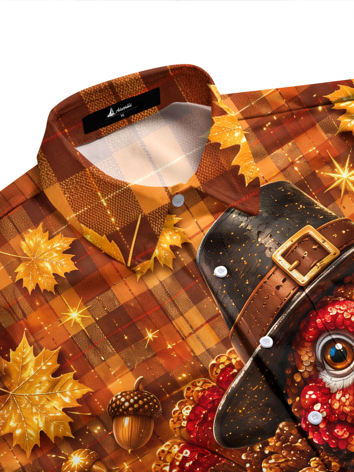 Adaychic Men's Thanksgiving Turkey With Pilgrim Hat Print Long Sleeve Shirt with Chest Pocket