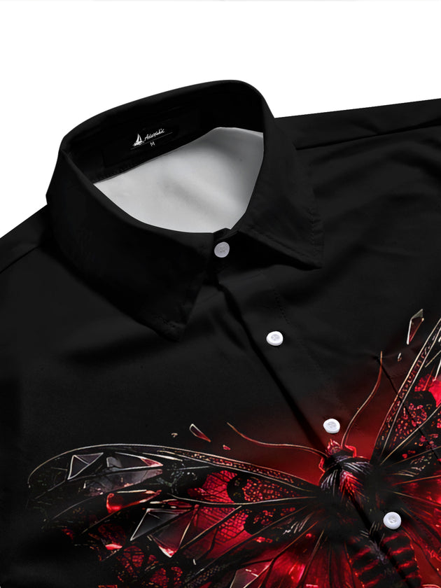 Adaychic Men's Graphic Gothic Moth And Cross Print Short Sleeve Shirt with Chest Pocket