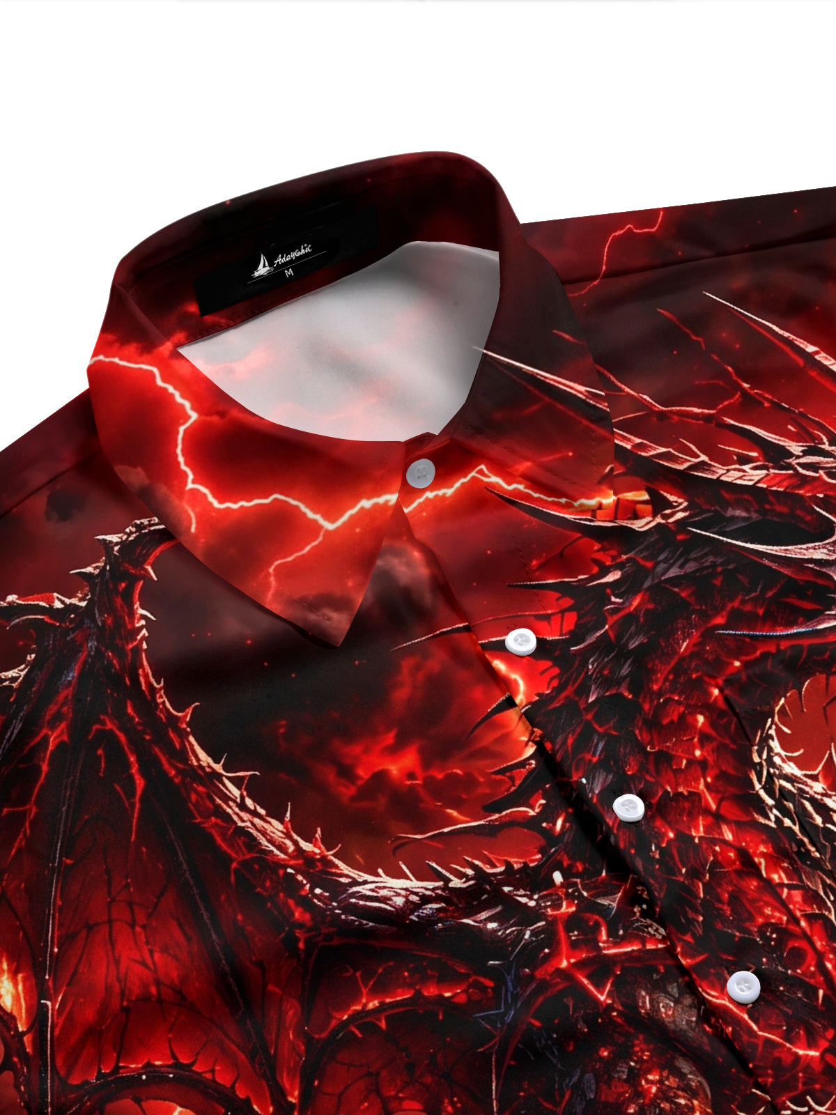 Adaychic Men's Graphic Dragon And Castle Print Short Sleeve Shirt with Chest Pocket