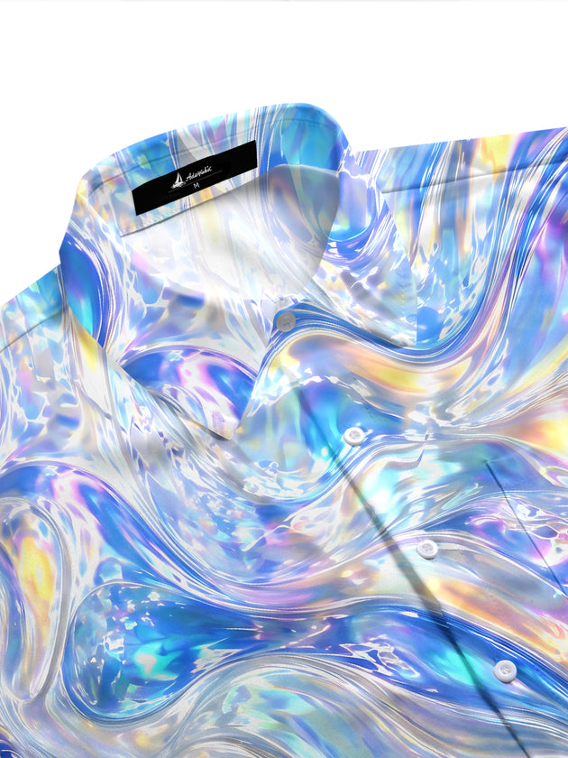 Adaychic Men's Printed Abstract Iridescent Swirls Print Short Sleeve Shirt with Chest Pocket