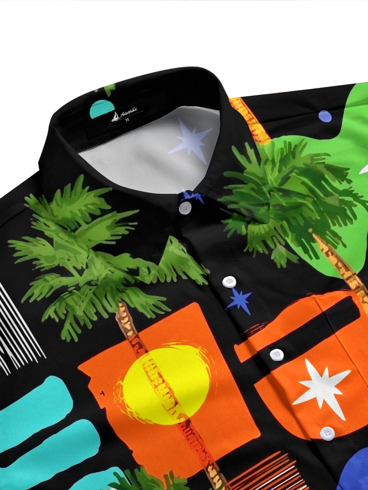Adaychic Men's Hawaiian Palm Tree Print Short Sleeve Shirt with Chest Pocket