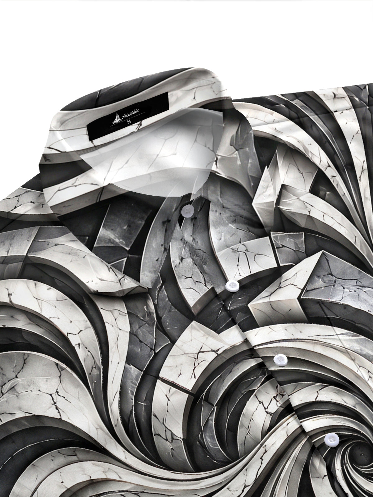 Adaychic Men's 3D Abstract 3D Swirling Marble Pattern Short Sleeve Shirt with Chest Pocket