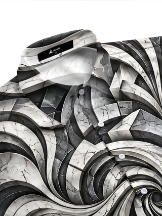 Adaychic Men's 3D Abstract 3D Swirling Marble Pattern Short Sleeve Shirt with Chest Pocket