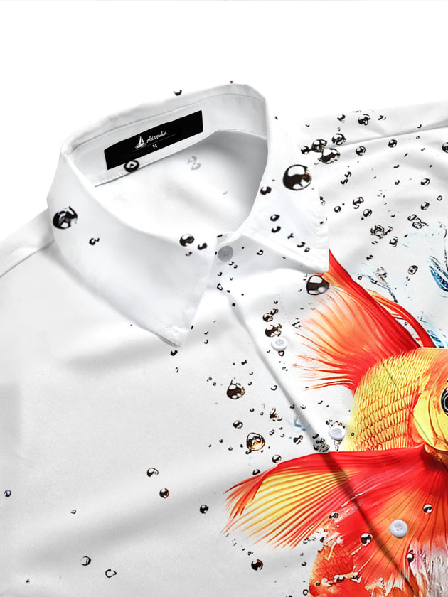 Adaychic Men's Hawaiian Goldfish Splash Print Short Sleeve Shirt with Chest Pocket