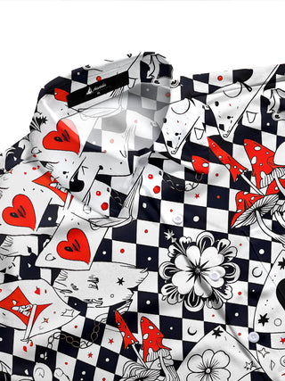 Adaychic Men's Graphic Casino Print Poker Print Long Sleeve Shirt with Chest Pocket