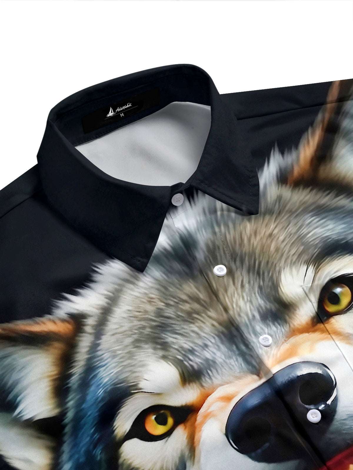 Adaychic Men's Graphic Roaring Wolf Face Print Wolf Print Short Sleeve Shirt with Chest Pocket