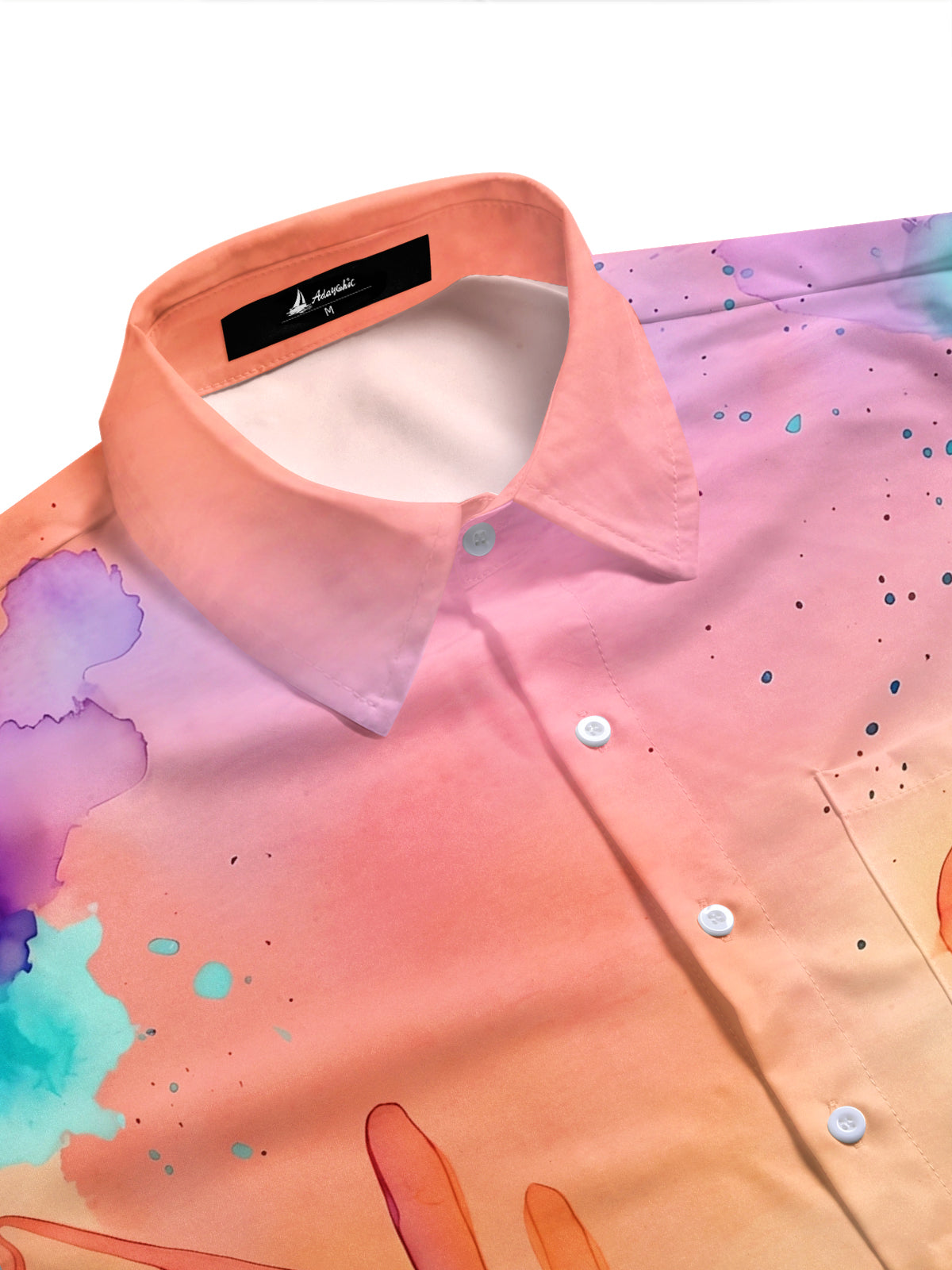 Adaychic Men's Watercolor Desert Cactus Sunset Print Short Sleeve Shirt with Chest Pocket