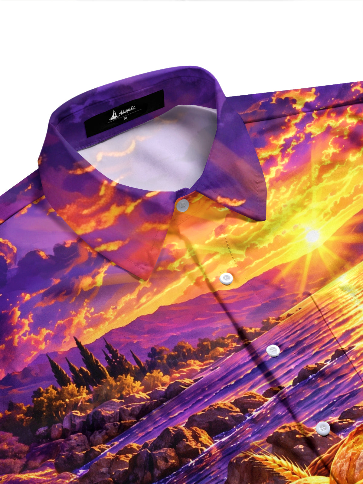 Adaychic Men's Basket Of Bread And Fish With Wheat Print Long Sleeve Shirt with Chest Pocket