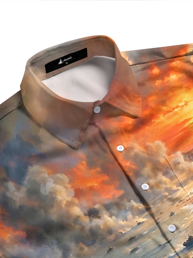 Adaychic Men's Long Sleeve Shirt - D-day Beach Landing Scene With Soldiers And Landing Craft Print with Chest Pocket