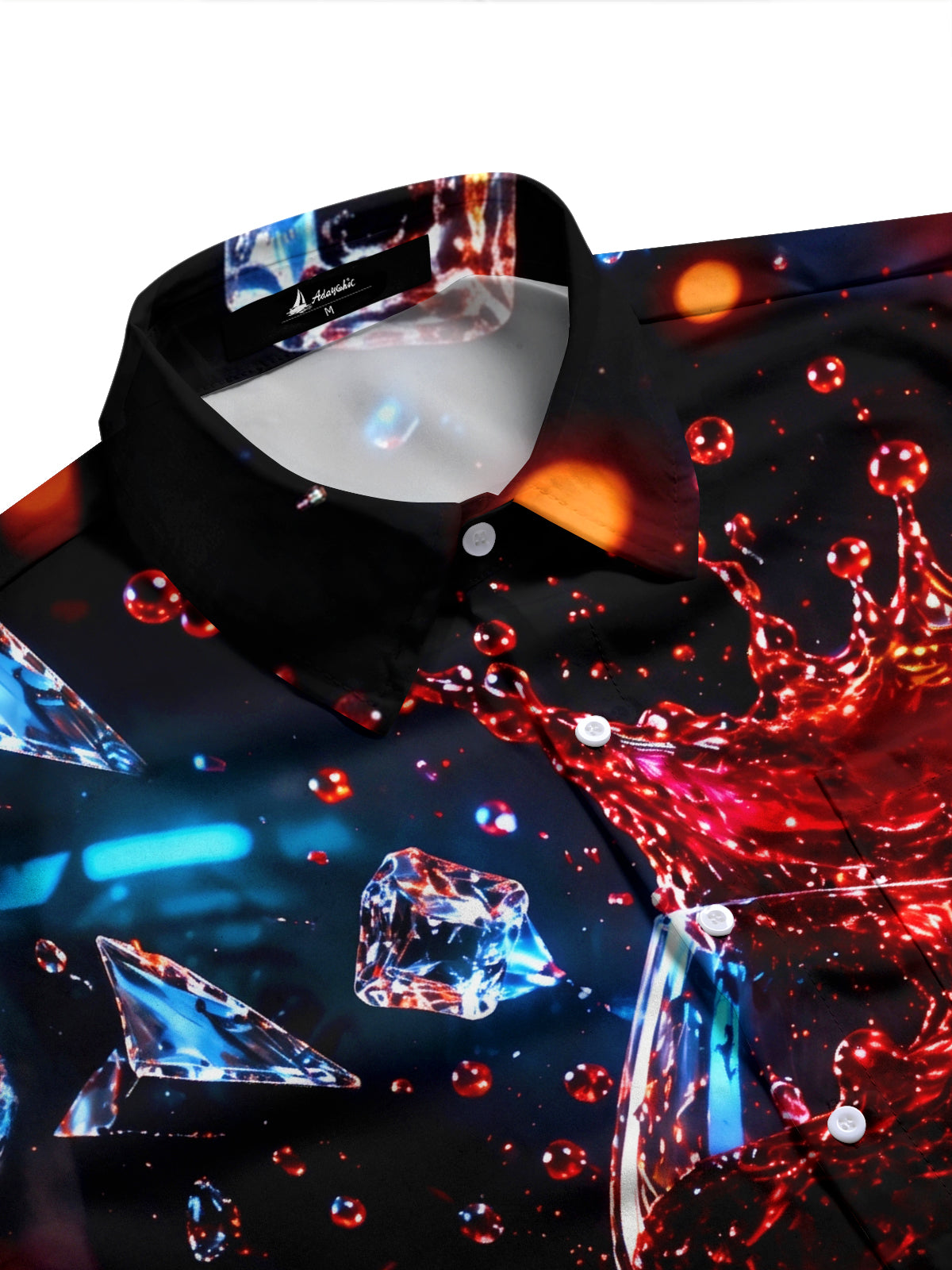 Adaychic Men's Red Wine Glass Splash With Ice Cubes Print Long Sleeve Shirt with Chest Pocket