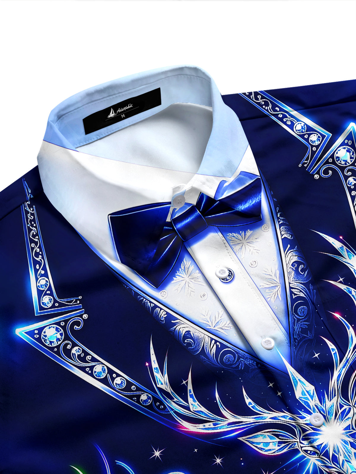 Adaychic Men's Long Sleeve Shirt - Neon Crystal Reindeer And Christmas Ornaments Print with Chest Pocket