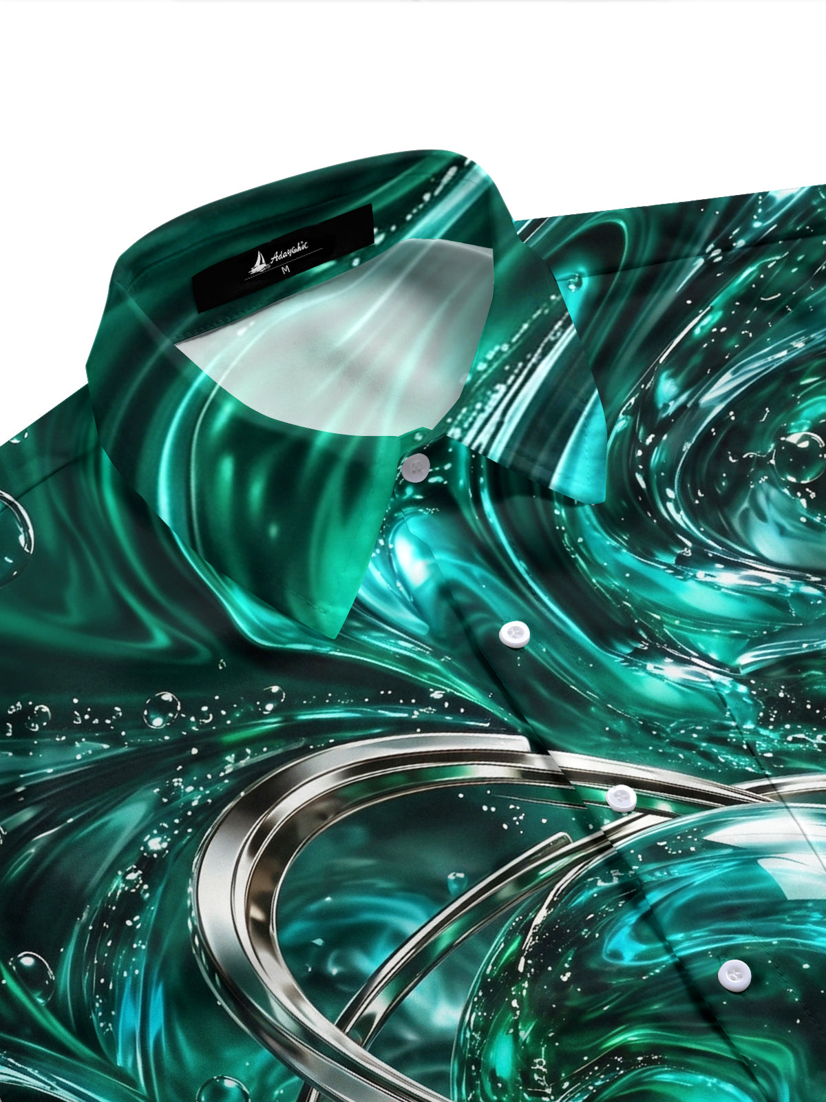 Adaychic Men's Short Sleeve Shirt - Abstract Swirling Liquid And Metallic Rings Print with Chest Pocket