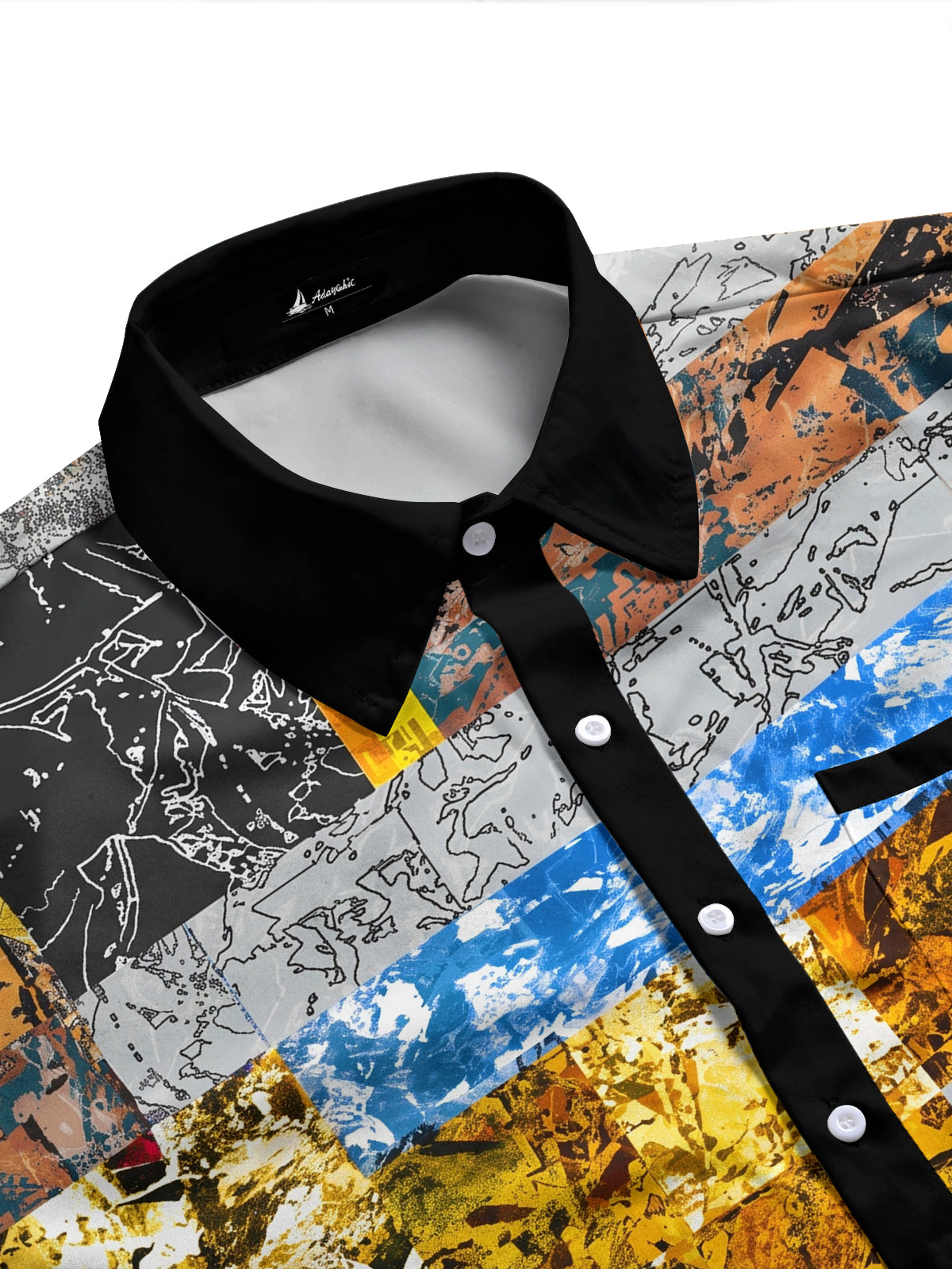 Adaychic Men's Vintage Style Abstract Patchwork Print Long Sleeve Shirt with Chest Pocket