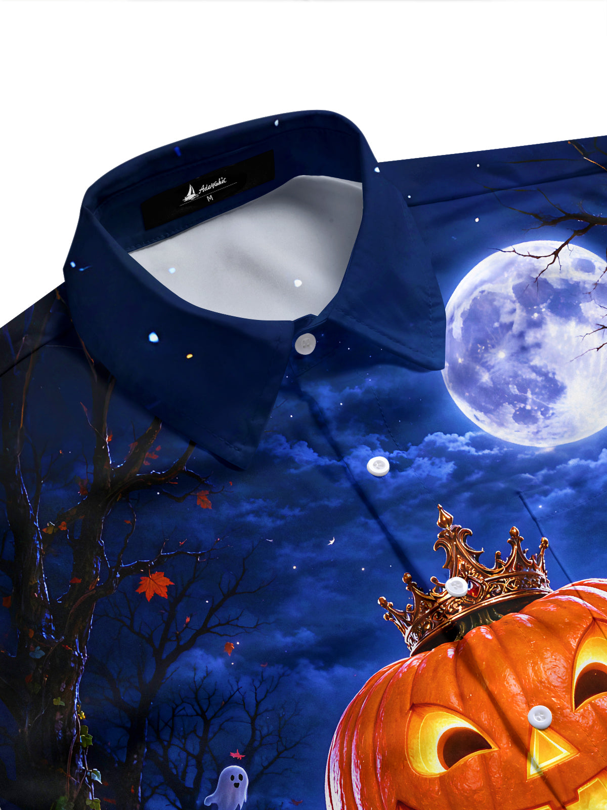 Adaychic Men's Graphic Halloween Pumpkin King And Fox Print Short Sleeve Shirt with Chest Pocket