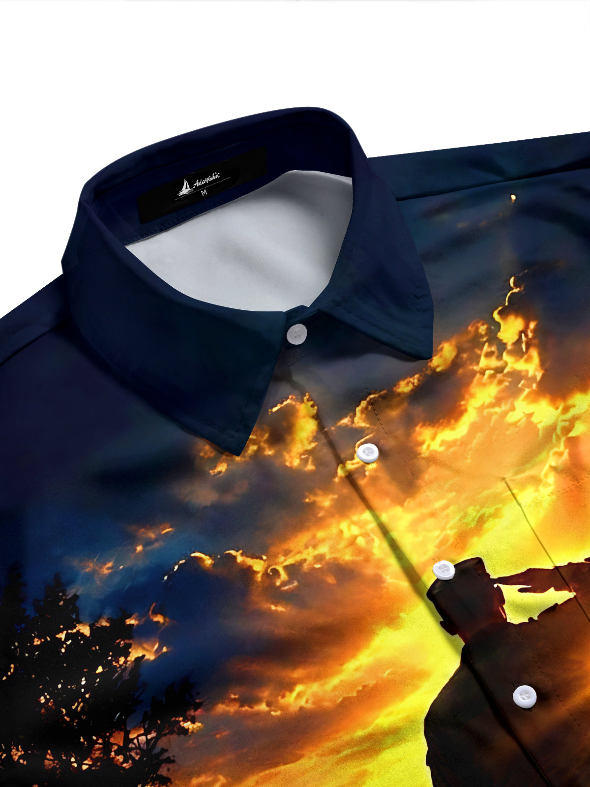 Adaychic Men's Long Sleeve Shirt - Veterans Day Soldier Saluting In Cemetery At Sunset Print with Chest Pocket