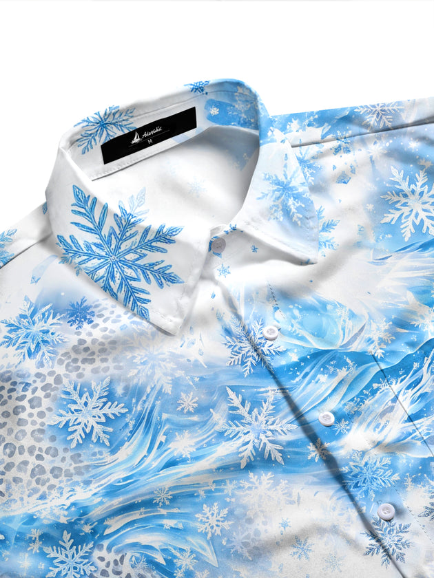 Adaychic Men's Printed Snowflakes And Ice Waves Print Long Sleeve Shirt with Chest Pocket