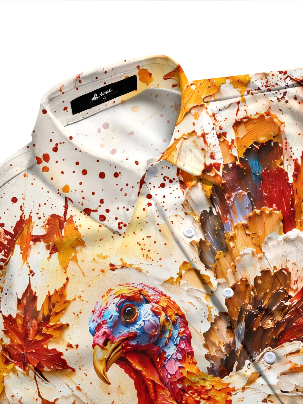 Adaychic Men's Long Sleeve Shirt - Thanksgiving Day Turkey And Autumn Leaves Print with Chest Pocket