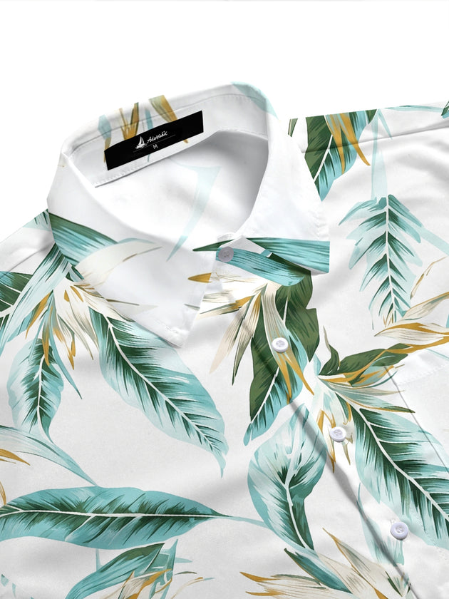 Adaychic Men's Hawaiian Tropical Leaf Print Short Sleeve Shirt with Chest Pocket