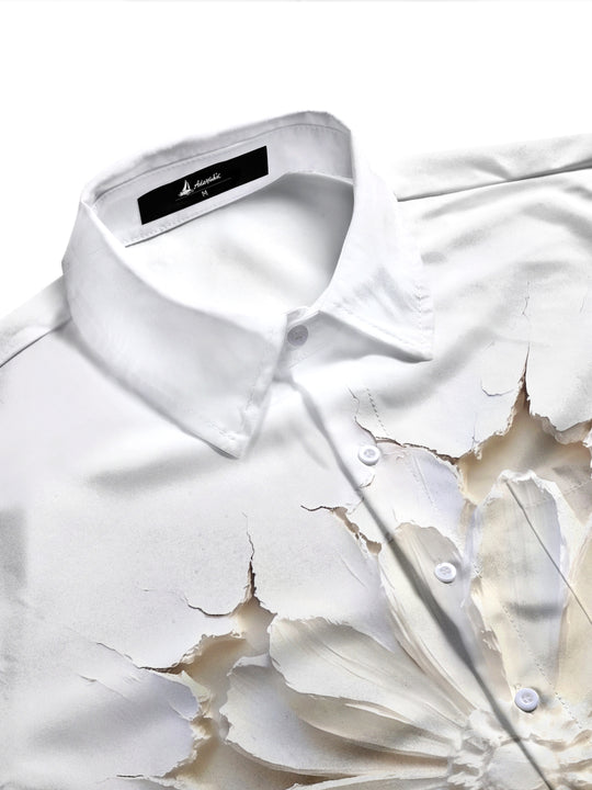 Adaychic Men's 3D 3D Relief Flower Print Long Sleeve Shirt with Chest Pocket