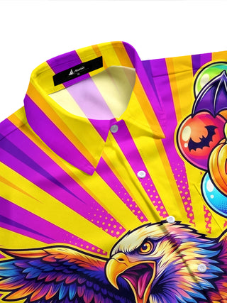 Adaychic Men's Short Sleeve Shirt - Eagle Holding Halloween Balloons And A Potion Drink Print with Chest Pocket