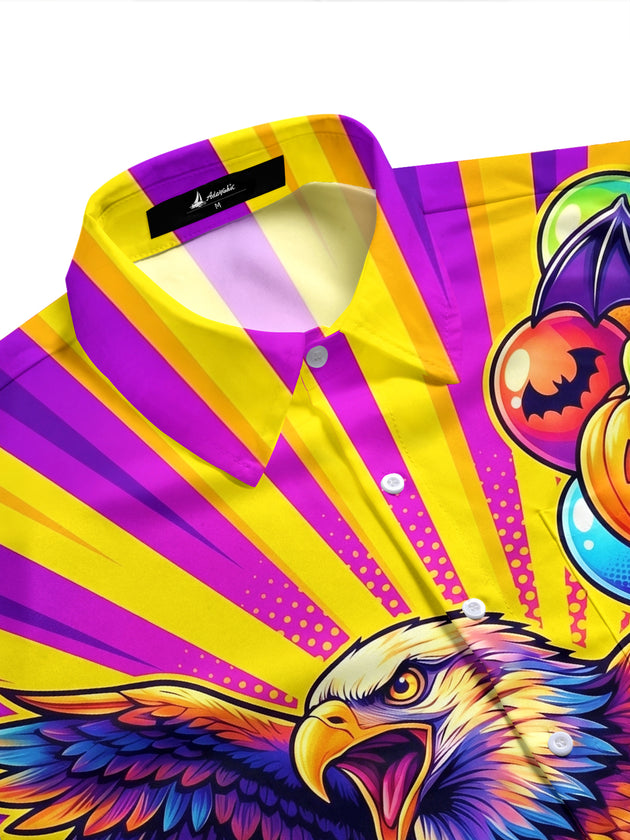 Adaychic Men's Short Sleeve Shirt - Eagle Holding Halloween Balloons And A Potion Drink Print with Chest Pocket