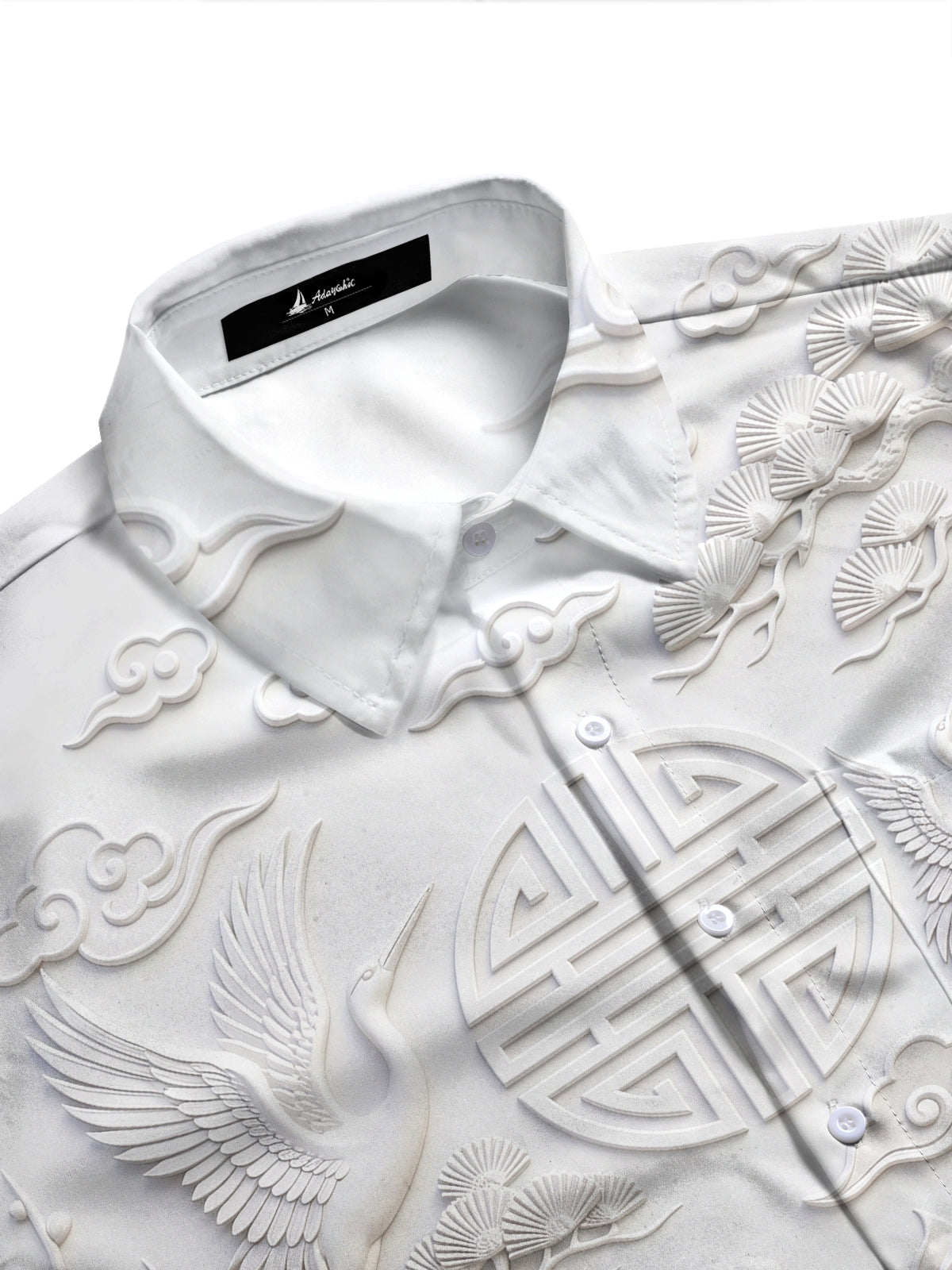 Adaychic Men's Graphic Stone Lion Print Crane Print Long Sleeve Shirt with Chest Pocket