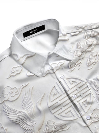 Adaychic Men's Graphic Stone Lion Print Crane Print Long Sleeve Shirt with Chest Pocket