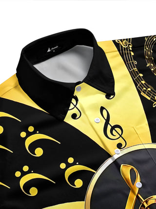 Adaychic Men's Hawaiian Musical Notes Print Short Sleeve Shirt with Chest Pocket