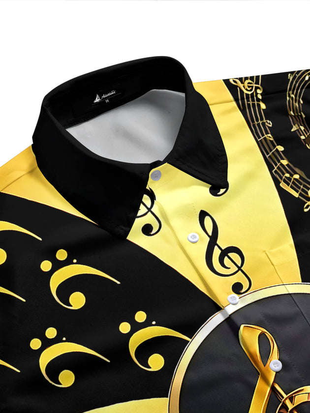 Adaychic Men's Hawaiian Musical Notes Print Short Sleeve Shirt with Chest Pocket