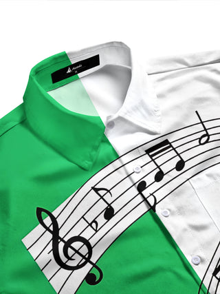 Adaychic Men's Printed Musical Notes And Staff Lines Print Long Sleeve Shirt with Chest Pocket