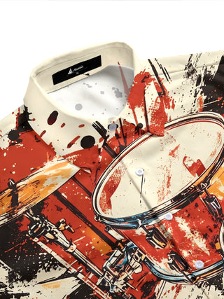 Adaychic Men's Graphic Drum Set Print Music Instrument Print Short Sleeve Shirt with Chest Pocket