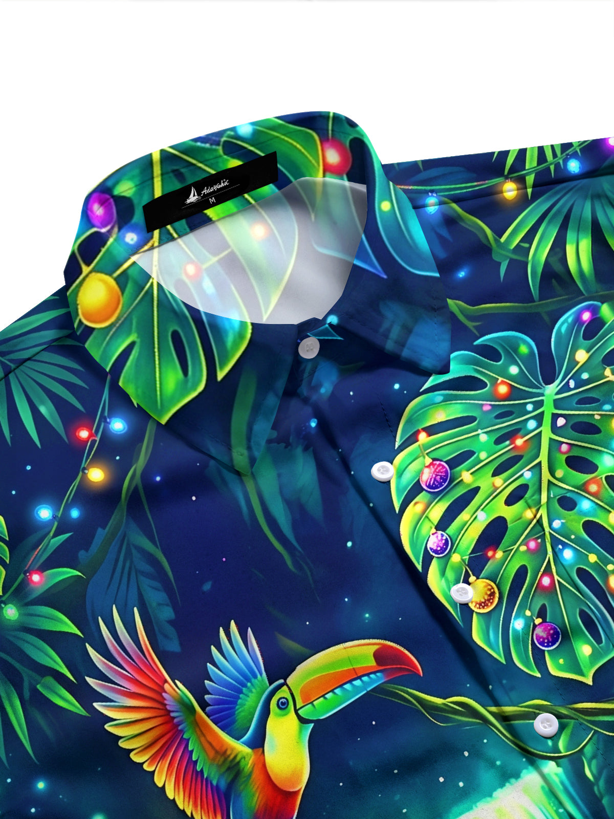 Adaychic Men's Graphic Christmas Sloth And Toucans Print Long Sleeve Shirt with Chest Pocket