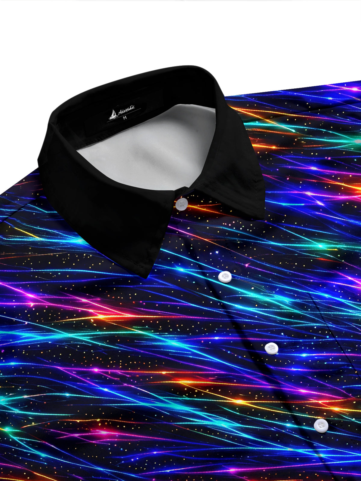 Adaychic Men's Striped Neon Geometric Lines Print Long Sleeve Shirt with Chest Pocket