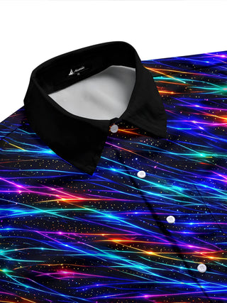 Adaychic Men's Striped Neon Geometric Lines Print Long Sleeve Shirt with Chest Pocket