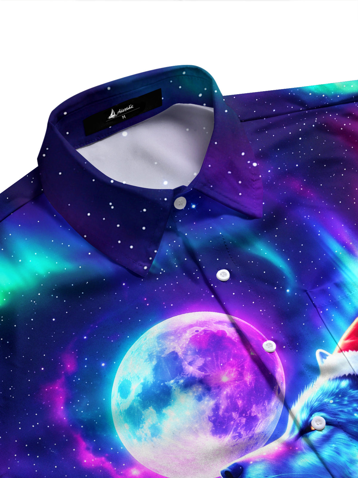 Adaychic Men's Wolf With Santa Hat And Christmas Scarf Print Long Sleeve Shirt with Chest Pocket