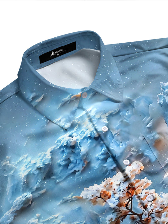 Adaychic Men's Printed Mountain Landscape Print Long Sleeve Shirt with Chest Pocket