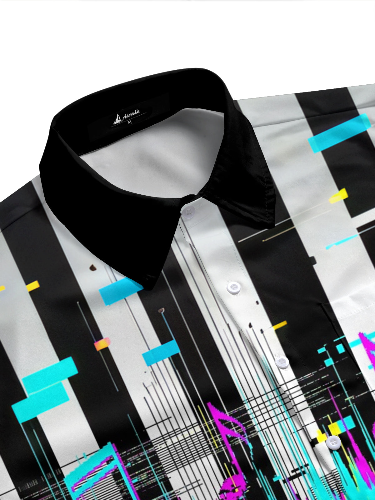 Adaychic Men's Musical Notes And Sound Waveform Print Short Sleeve Shirt with Chest Pocket