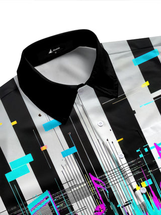 Adaychic Men's Musical Notes And Sound Waveform Print Short Sleeve Shirt with Chest Pocket