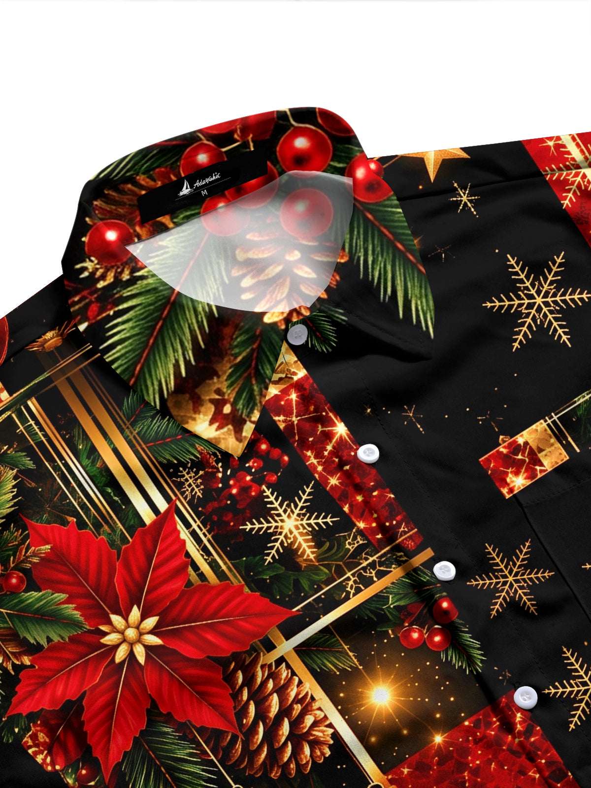 Adaychic Men's Printed Christmas Ornaments Print Long Sleeve Shirt with Chest Pocket