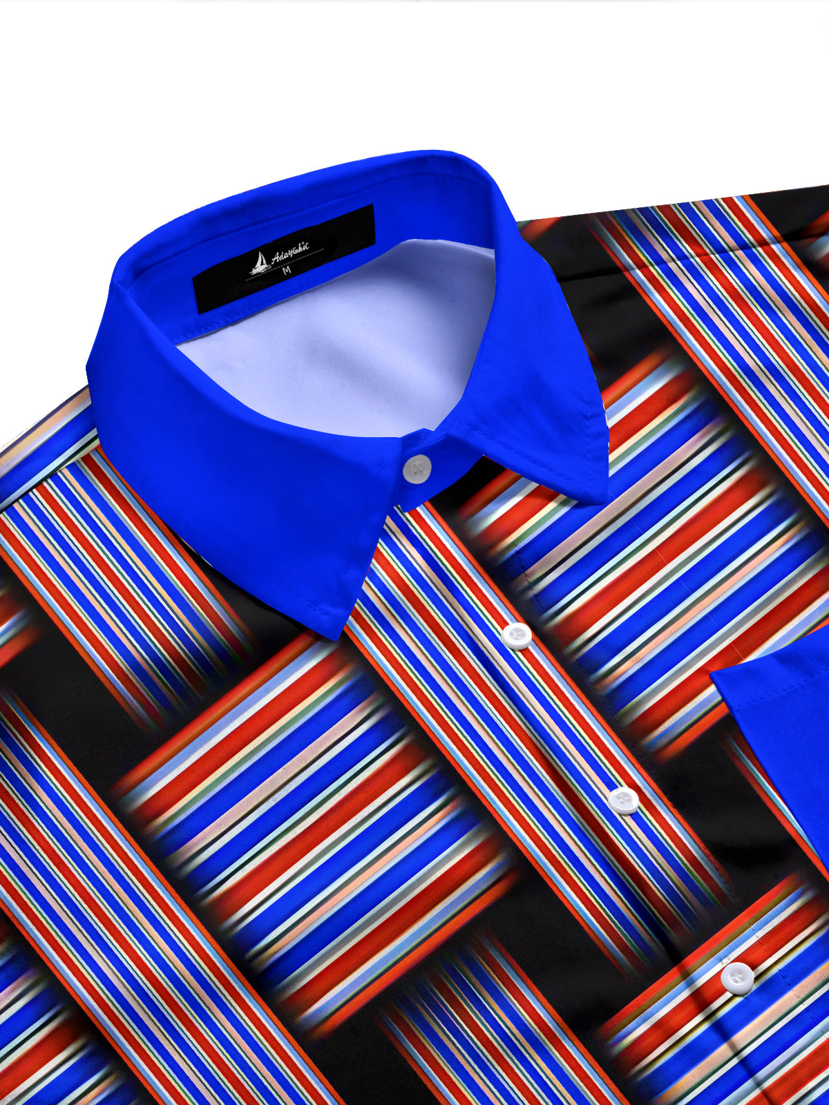 Adaychic Men's Striped Geometric Weave Stripes Print Long Sleeve Shirt with Chest Pocket