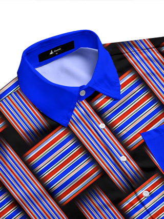 Adaychic Men's Striped Geometric Weave Stripes Print Long Sleeve Shirt with Chest Pocket