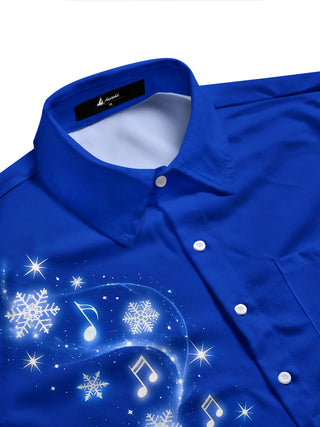 Adaychic Men's Printed Christmas Tree And Ornaments Print Long Sleeve Shirt with Chest Pocket