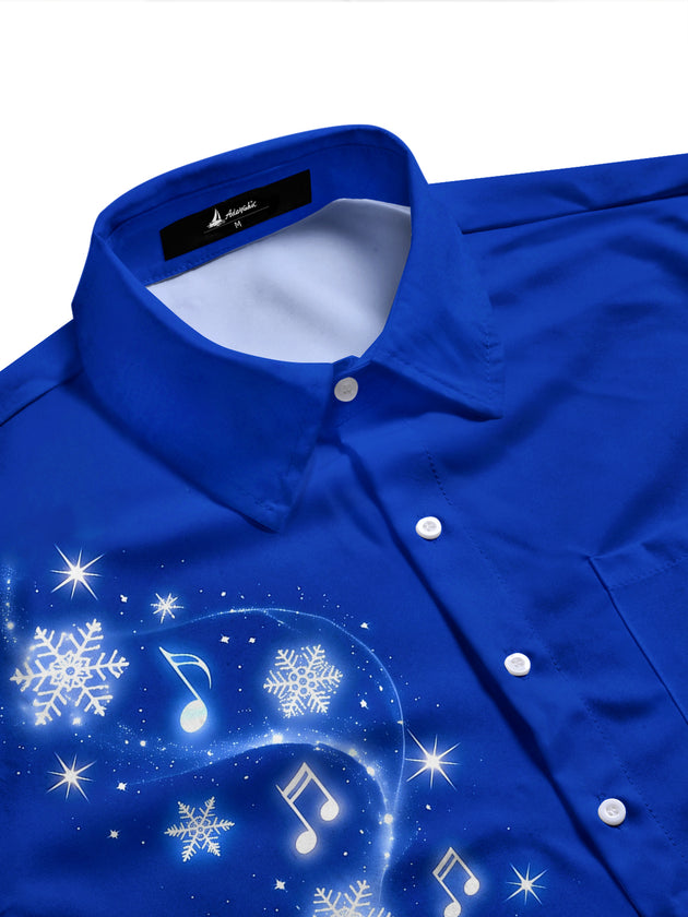 Adaychic Men's Printed Christmas Tree And Ornaments Print Long Sleeve Shirt with Chest Pocket