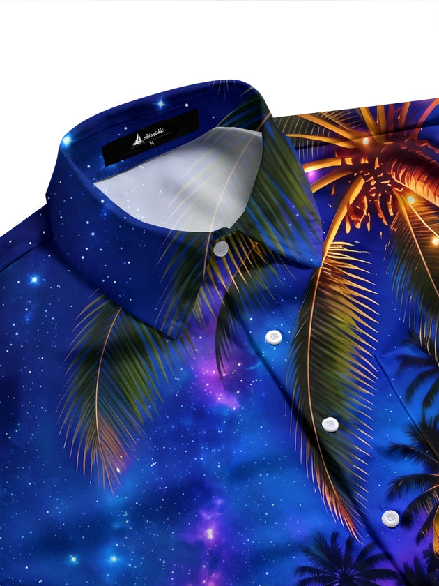 Adaychic Men's Hawaiian Tropical Beach Sunset Print Long Sleeve Shirt with Chest Pocket