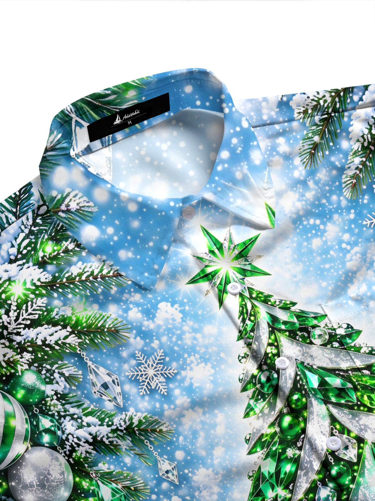 Adaychic Men's Long Sleeve Shirt - Christmas Tree With Ornaments And Snowflakes Print with Chest Pocket